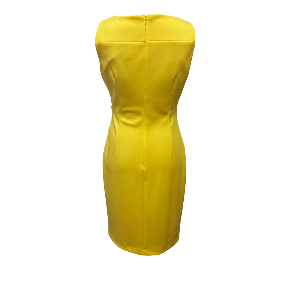 Calvin Klein Yellow Sleeveless Sheath Dress Size 4 Ruched New Casual Business - Picture 3 of 11